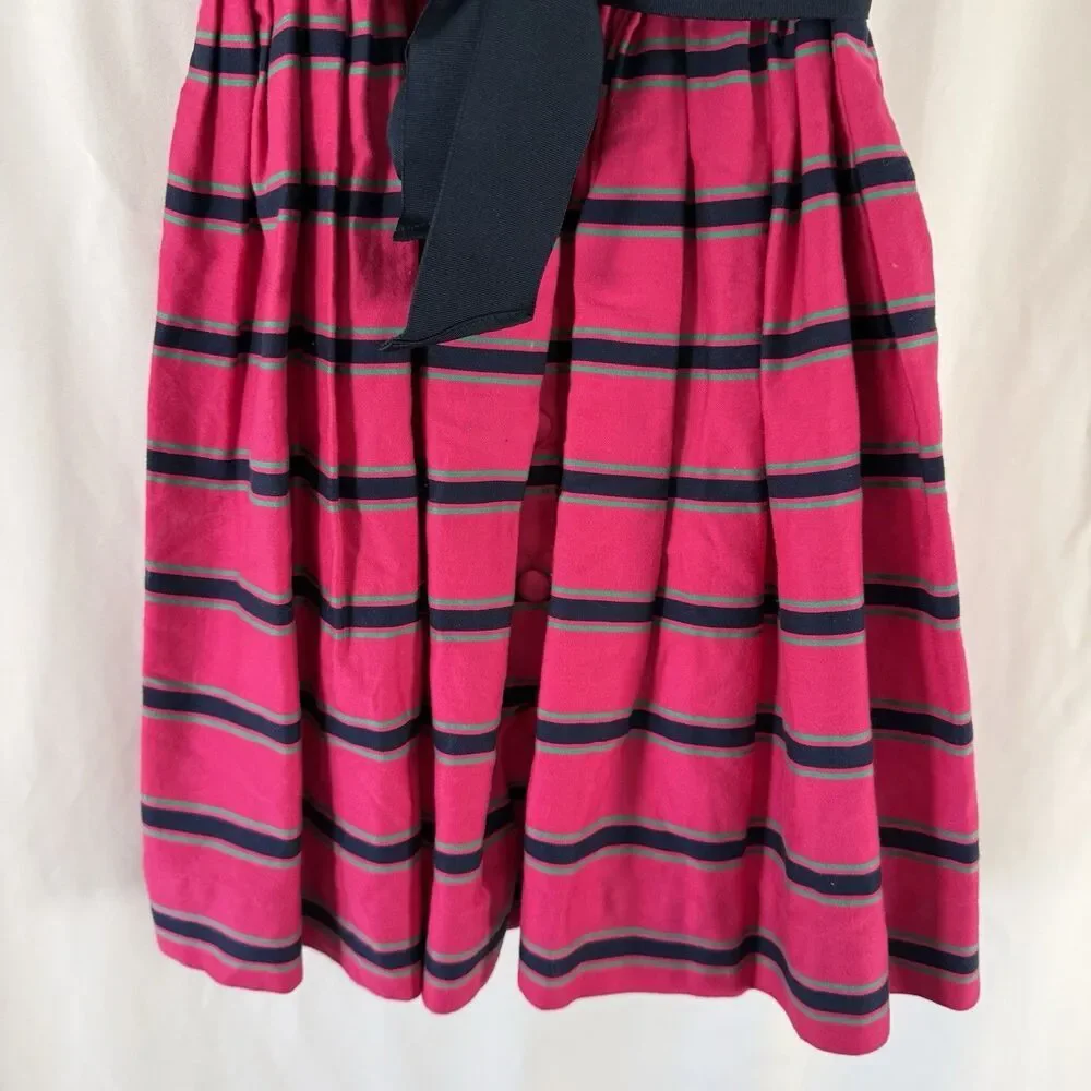 Ralph Lauren Formal Dress Girls 6X Pink Navy Blue Striped Pleated Ribbon Tie